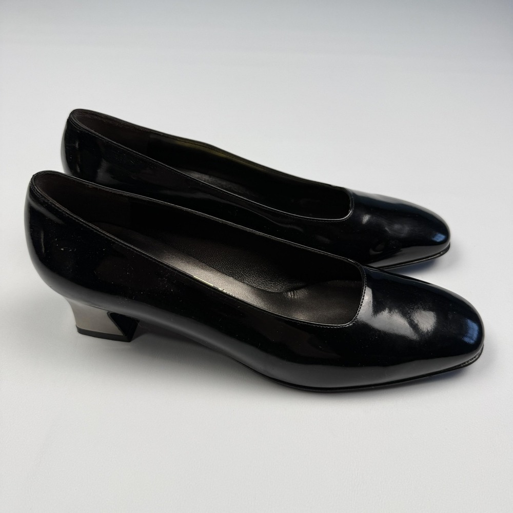 Vintage Salvatore Ferragamo Shoes Womens 6 Black Patent Leather Pump Italy